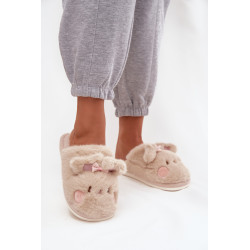 Aksominės moteriškos šlepetės su ausytėmis ir kaspinu smėlio Corayne 201973