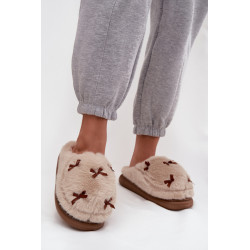 Aksominės moterų šlepetės su kaspinais smėlinės Saviera 201974