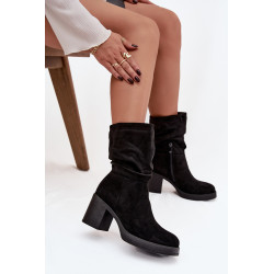 Moteriški auliniai batai su susiraukšlėjimu ant kulno Šilti Juodi Amoria 201987