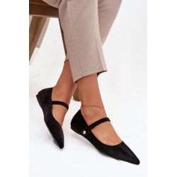 Velveto balerinos su dirželiu ir auksiniu akcentu juodos Gisanne 201991