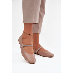 Moteriškos balerinos su blizgančiais dirželiais tamsiai smėlinės Ilirene 202004