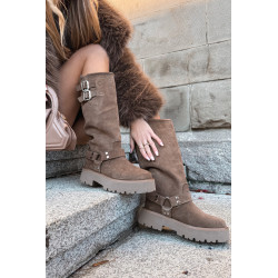 Odos zomšos moteriški batai su sagtimis izola Big Star OO274A182 smėlio 202013