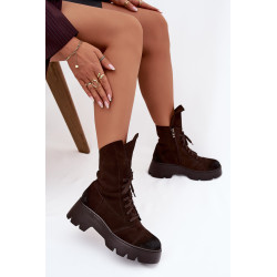 Moteriški Workery Batai Iš Natūralaus Velveto Zazoo 976 Šokoladas 202048