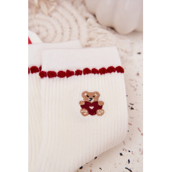 Moteriškos Kalėdinės Kojinės Su Lokiu Baltos 202110