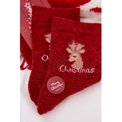 Moteriškos kalėdinės kojinės su elniu alpaka vilna raudona 202115