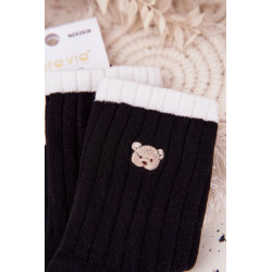 Moteriškos medvilninės kojinės su mažuoju lokiu juodos 202116