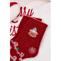 Vaikų Kalėdinės Kojinės Su Meškiu Alpaka Vilna Raudona 202118