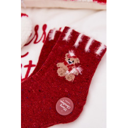 Vaikų Kalėdinės Kojinės Su Meškiu Alpaka Vilna Raudona 202119