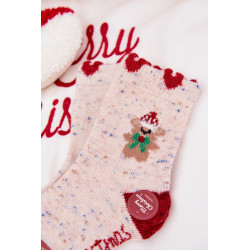 Vaikų Kalėdinės Kojinės Su Lokiu Ir Širdimis Alpaka Vilna Smėlio 202122