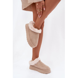 Moteriški sniego batai su platforma su kailiu ir siūlėmis tamsiai smėlio Arelina 202126