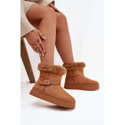 Moteriški žieminiai batai ant platformos su diržu ir kailiu Camel Jesella 202186