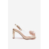 Batelių su blokiniu kulnu su dekoracijomis ir kristalais D&A MR52-236 Auksinė | Sandalai moterims | jai24.lt