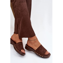 Moteriškos šlepetės su auksiniais segtukais šokoladinės Ferinna 202216