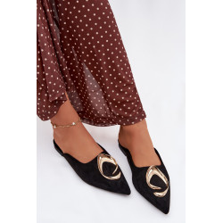 Moteriškos klumpės Mule su dekoratyviniu auksiniu detalu Juoda Galvella 202228