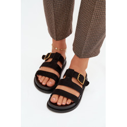 Moteriški šlepetės su juostelėmis ir auksiniu sagtimi Juodos Ulirissa 202235