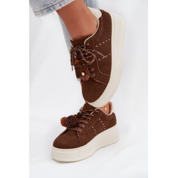 Moteriški Platformos Sneakers su Dekoratyviniais Pomponais Šokoladiniai Corinna 202252
