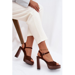 Moteriški sandalai su kulnu ir platforma iš eko zomšos Šokoladiniai Gralisse 202269