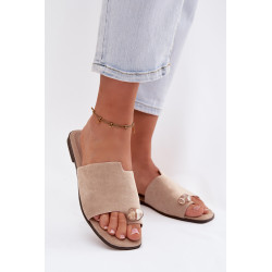 Moteriškos plokščios basutės su dekoratyviniu detaliu ekologiškos zomšos smėlio spalvos Selavine 202278