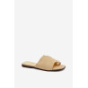 Moteriškos plokščios basutės su dekoratyviniu detaliu ekologiškos zomšos smėlio spalvos Selavine | Šlepetės | jai24.lt