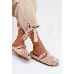 Moteriški mule su dirželiais ir auksine sagtimi Bėž Ganelle 202283