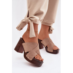 Moteriški aukštakulniai sandalai su auksinėmis sagtimis tamsiai smėliniai Nerelle 202287