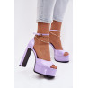 Lakuotos moteriškos sandalės su kulnu ir platforma violetinės Horvia | Sandalai moterims | jai24.lt