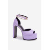 Lakuotos moteriškos sandalės su kulnu ir platforma violetinės Horvia | Sandalai moterims | jai24.lt
