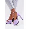 Lakuotos moteriškos sandalės su kulnu ir platforma violetinės Horvia | Sandalai moterims | jai24.lt