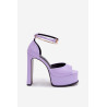 Lakuotos moteriškos sandalės su kulnu ir platforma violetinės Horvia | Sandalai moterims | jai24.lt