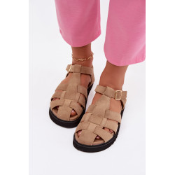 Moteriški Romos Basutės Su Auksine Sagtimi Ant Platformos Smėlio Spalvos Terelina 202300