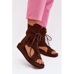 Moteriški Eko Suede Bateliai Su Aukštu Diržu Ir Raišteliais Šokoladiniai Ferlisse 202302