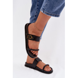 Moteriški Juodi Šlepetės Su Auksine Sagtimi Sarilisse 202314