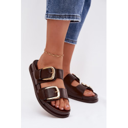 Moteriškos Ekologiškos Odinės Šlepetės Su Auksiniais Sklampais Šokoladinės Tervessa 202315