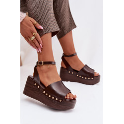 Moterų platforminės sandalai su auksinėmis sagtimis Šokoladiniai Galorina 202321