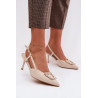 Moteriški aukšto kulno sandalai su dekoracija šviesiai smėlio spalvos Ismeria | Sandalai moterims | jai24.lt