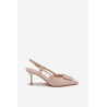 Moteriški aukšto kulno sandalai su dekoracija šviesiai smėlio spalvos Ismeria | Sandalai moterims | jai24.lt