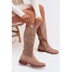 Moteriškos aulinės su nėrinių raštu ant plokščio kulno S.Barski HY61-8022 Smėlio 202344