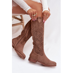 Moteriškos perforuotos aulinukai su plokščiu kulnu S.Barski HY61-8023 Rudi 202345