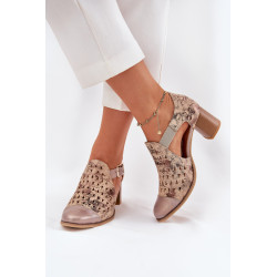 Moteriški Odiniai Perforuoti Batai Maciejka 04962-43 Bežiniai-Auksiniai