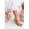 Lu Boo Moteriški sandalai Smėlio spalvos Flip Flops Gladiators Achilla | Basutės moterims | jai24.lt